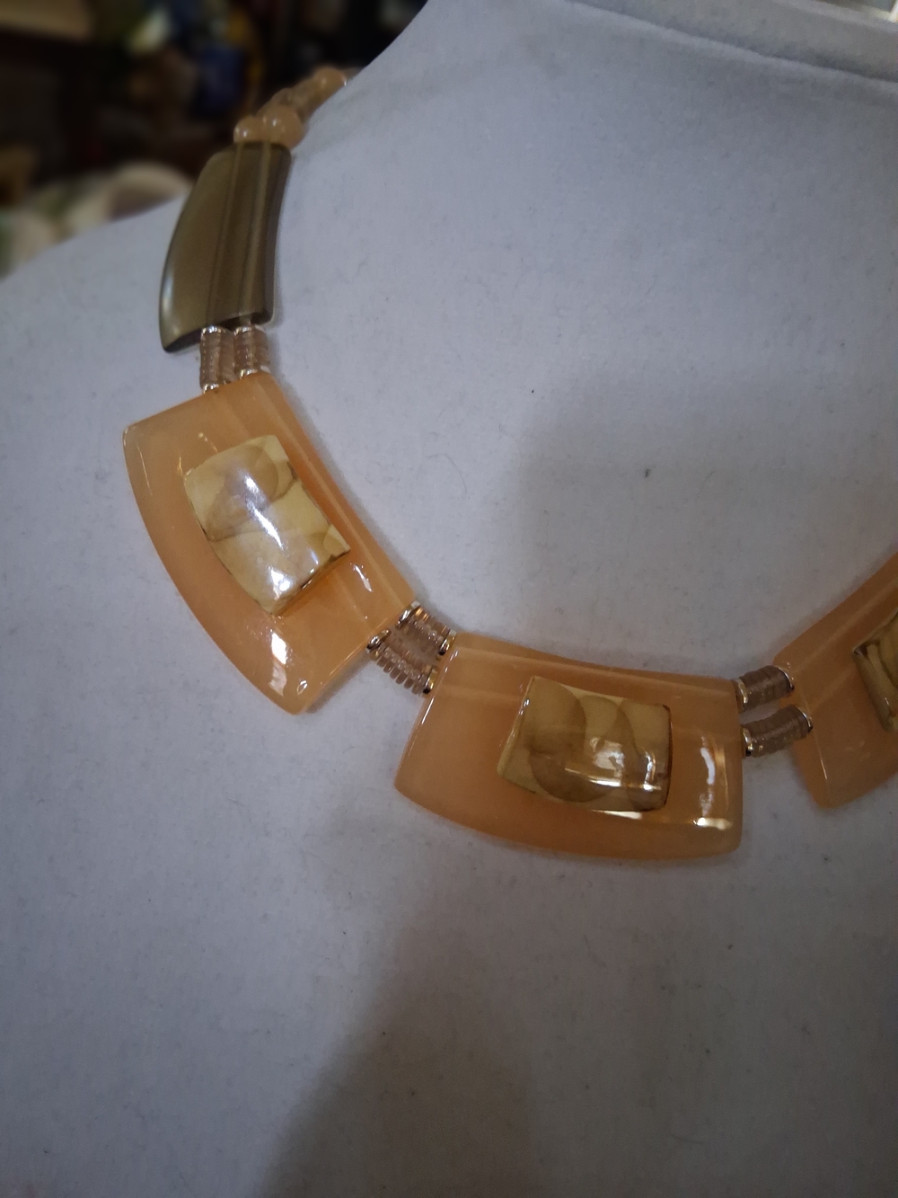 Nude Resin Statement Necklace with Gold Accent